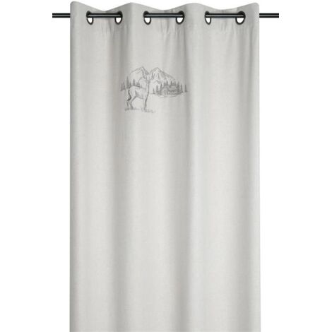 Rideau cerf esprit chalet  - Effet laine brodé Naturel 135x260 cm (1/3)