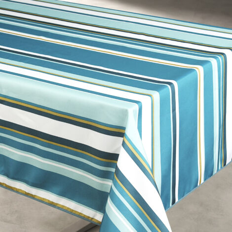 Nappe anti tache à rayures Bleu 145x300 cm