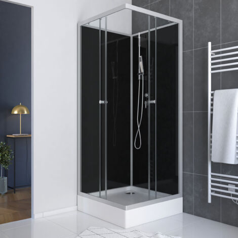 cabine de douche carrée 80x80x195 - portes coulissantes en verre trempé 5mm - squary black 2