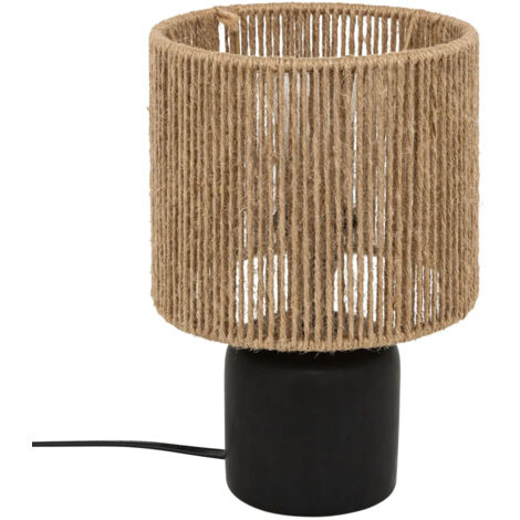 Atmosphera – Lampe de table en céramique noire 16x16x24 cm – Abat-jour en corde de chanvre tressée – Design bohème pour intérieur moderne