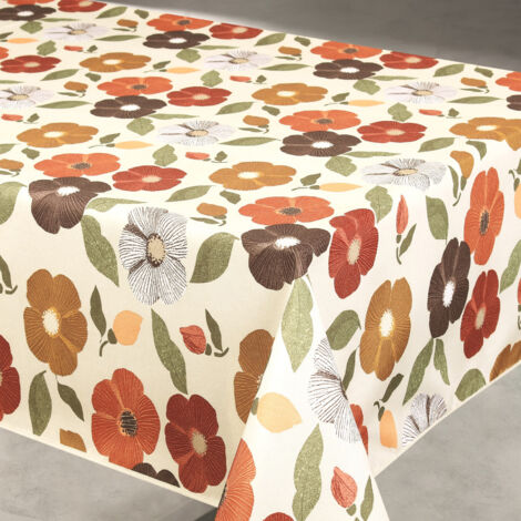 Nappe anti tache à fleurs Beige 145x300 cm