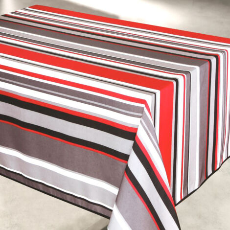 Nappe rectangulaire anti tache 145x300 cm – 100% polyester avec traitement antimanchas – Rayures rouges élégantes pour toutes décorations