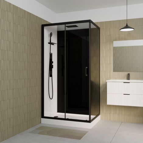 cabine de douche 110x80x215cm - verre trempé - mitigeur noir - duality 4 rectangle (1/5)