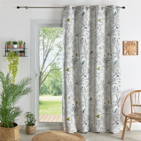 RideauxJacquard imprimé floral et perroquets Bleu 140x260 cm