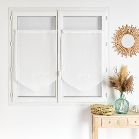 Paire de voilages brodées Blanc 45x90 cm