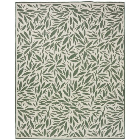 Atmosphera – Tapis extérieur déperlant 150x100 cm – Antidérapant – Motif végétal vert – Tissage 100% polyester – Idéal pour terrasses et balcons