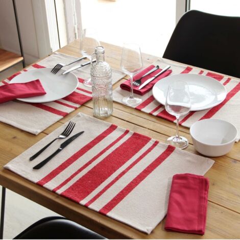Lot de 4 Sets de table coton épais Rustique Rouge 38x50 cm (1/2)