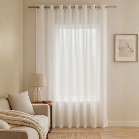 Voilage fines rayures brodées avec grande largeur Blanc 140x260 cm