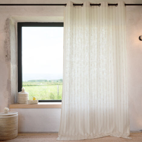 Rideau 100% coton à rayures beige LOURMARIN Beige 140x260 cm (1/5)