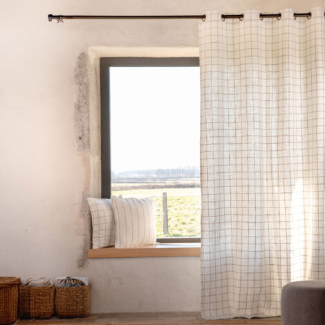 Rideau 100% coton à carreaux beige LOURMARIN Beige 140x260 cm (1/3)