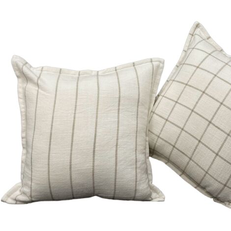 Housse de coussin  recto-verso 100% coton rayures et carreaux LOURMARIN Beige 45x45 cm (1/3)