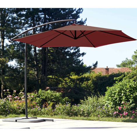 Parasol Ø 3 m Mat Déporté à Manivelle Bordeaux 3 m (1/2)