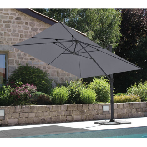 Parasol rectangulaire 3x4 m – Rotation 360° – Structure aluminium anthracite – Toile oléfine 200 g/m² résistante UV – Ozalide (1/4)
