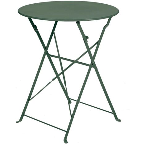 Table de jardin pliante ronde en acier époxy vert clair 60 cm – Système de pliage pratique – Pour balcons et petits espaces – Ozalide