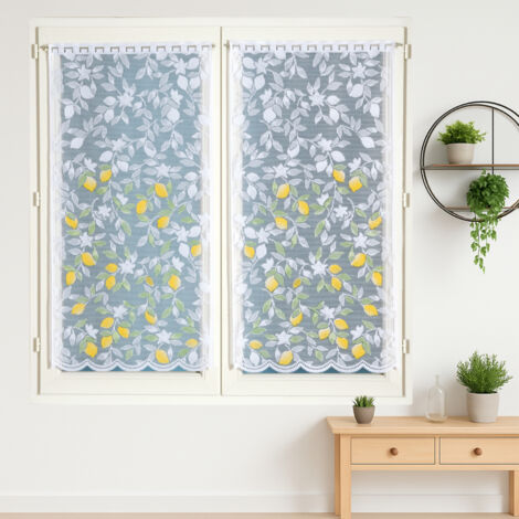 Paire de vitrages en dentelle peinte à la main citron Jaune 60x120 cm (1/2)