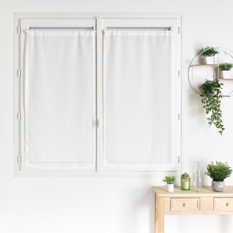 Paire de petits voilages droits en étamine rayée Blanc 45x120cm