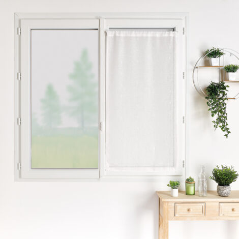 Homemaison – Rideau de fenêtre fines rayures blanches 90x210 cm – Étamine 100% polyester – Ourlet passe tringle – Lavable en machine à 30° (1/3)