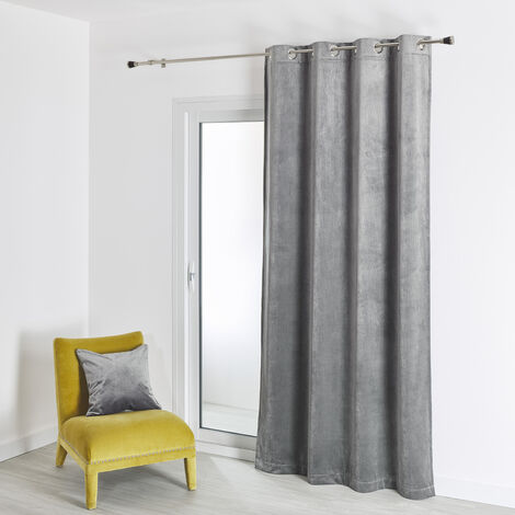 Rideau en velours feutré uni Gris Perle 135x260 cm