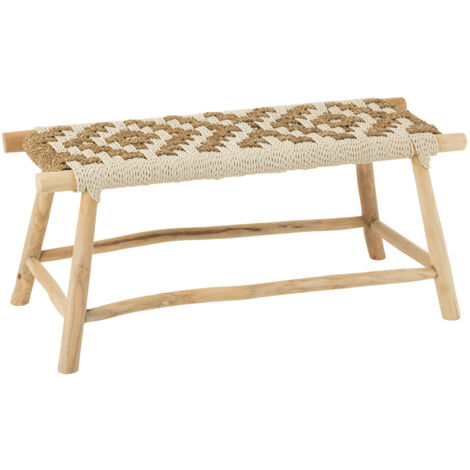 Banc en bois de teck et jonc de mer Naturel 35x100x45 cm (1/4)