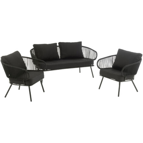 Ensemble 3 pièces en métal et rotin extérieur Naturel 72x150x70 cm (1/4)