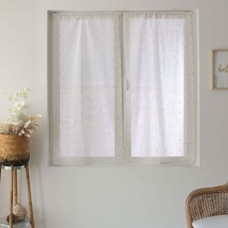 Paire de petits voilages plumetis  - Effet lin Naturel 60x90 cm (1/2)