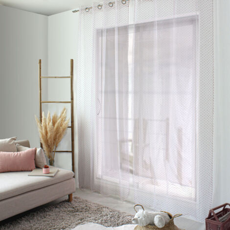 Voilage plumetis en organza avec œillets Vieux rose 140x240 cm (1/4)