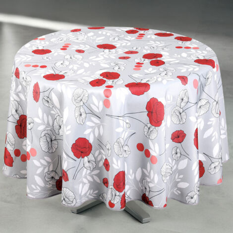 Nappe anti-tâche ronde motif coquelicots Gris 160x160 cm