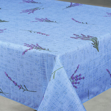 Nappe anti-tâche rectangle motif lavande Bleu 145x240 cm