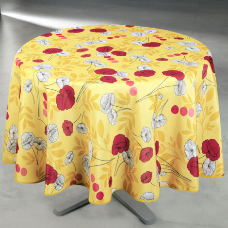 Nappe anti-tâche ronde motif coquelicots Jaune 160x160 cm