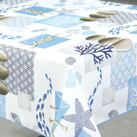 Nappe anti-tâche rectangle motif bord de mer Blanc 145x240 cm