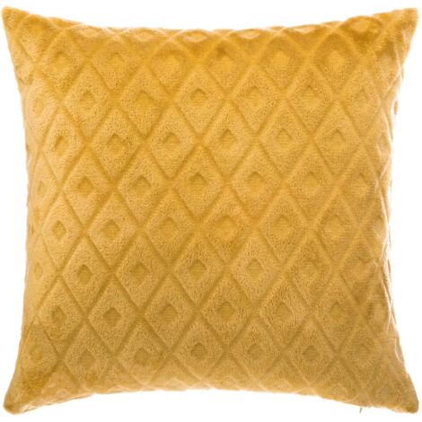 Atmosphera – Coussin déhoussable ocre 40 x 40 cm – Motif en relief – 100% polyester – Lavable en machine à 30° pour entretien facile