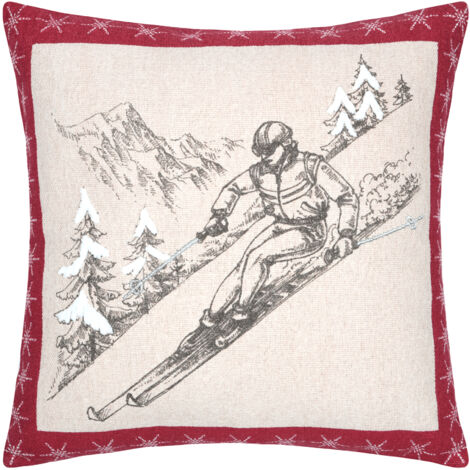 Coussin décoratif montagne ski en coton Gris 45x45 cm