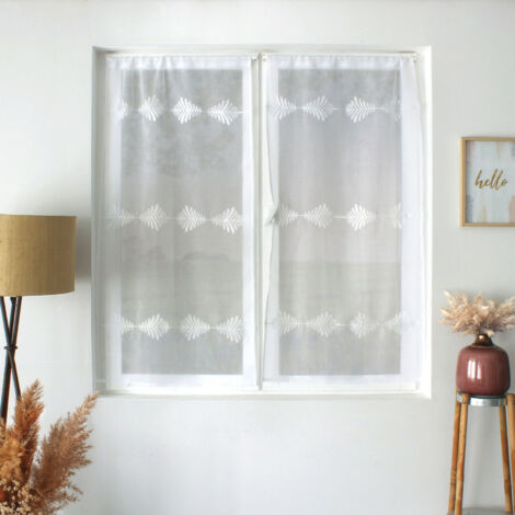 Paire de petits vitrages brodés feuillage Blanc 60x120 cm (1/3)