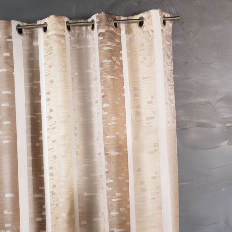 Rideau en jacquard design à rayures verticales Beige 140x260 cm