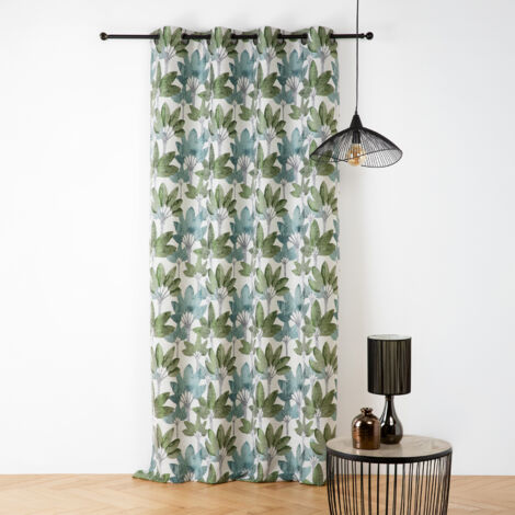 Rideau à oeillets jacquard motif végétal Vert 145x240 cm