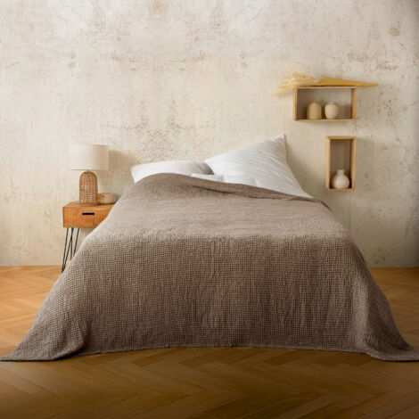 Plaid ou couvre lit 100% coton nid d’abeille Marron glacé 125x150 cm