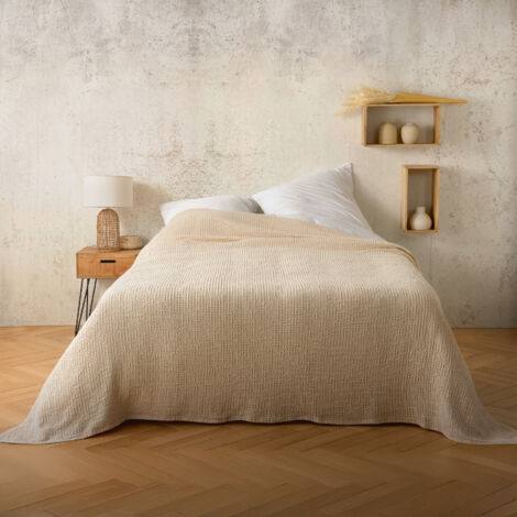 Plaid ou couvre lit 100%  coton nid d’abeille Beige 240x260 cm