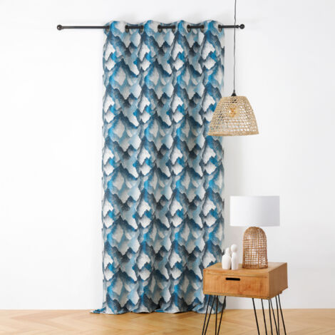 Rideau jacquard à oeillets motif minéral Bleu 145x240 cm