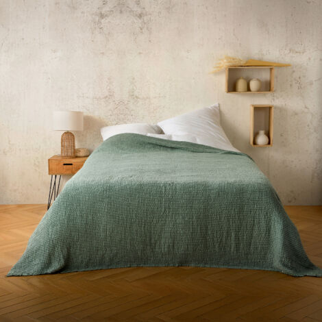 Plaid ou couvre lit 100%  coton nid d’abeille Vert 240x260 cm