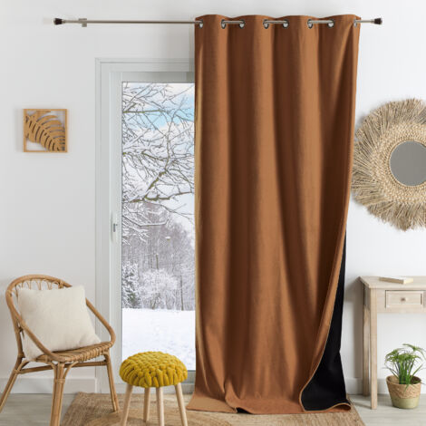 Rideau thermique phonique et semi occultant KONFOR Marron Clair 140x300 cm (1/3)
