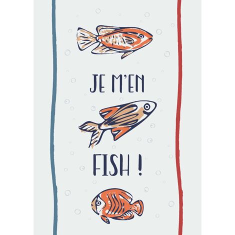 Lot de 3 torchons message poissons en coton Ecru 50x70 cm