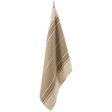 Torchon en coton et lin à rayures Taupe 50x70 cm
