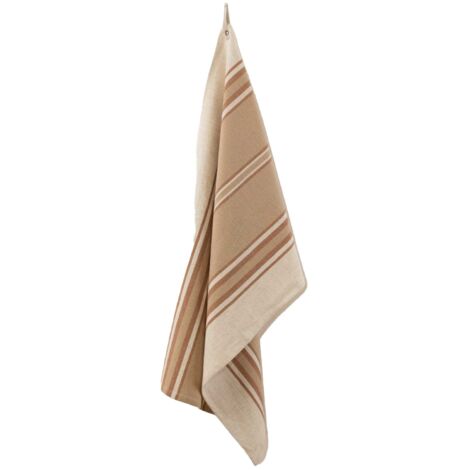 Torchon en coton et lin à rayures Marron Brun 50x70 cm (1/2)