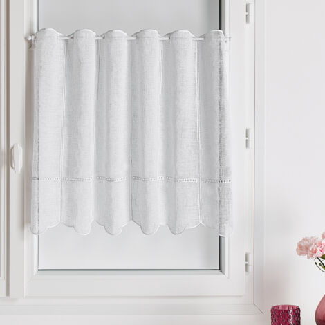 Brise bise brodé en poly-lin rustique avec jour échelle Blanc 60x120 cm
