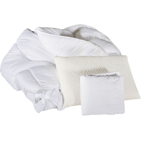 Olympe Literie – Pack literie complet – Oreillers à mémoire de forme – Protège-matelas coton 200 gr/m2 – Couette synthétique 400 gr/m2 – Toutes saisons