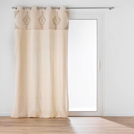 Rideau à œillets en poly-coton avec bande décorative Naturel 140x240 cm (1/5)