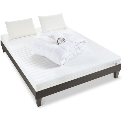 OLYMPE LITERIE  Pack Prêt à dormir EGIO 160x200 cm  Matelas Latex Like + Sommier Bois + Accessoires (1/5)