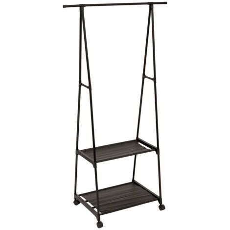 Porte manteau sur pied avec barre penderie et étagères de rangement Noir 83x44x156 cm