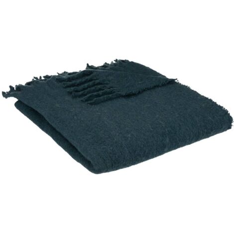 Plaid Bleu Egéen tissage fini texturé aspect mohair 180 x 130 cm - Atmosphera (1/4)