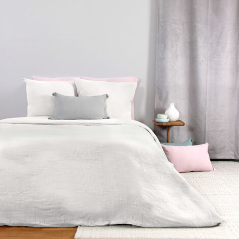 Parure de lit en double gaze de coton Blanc 140x200 cm (1/3)